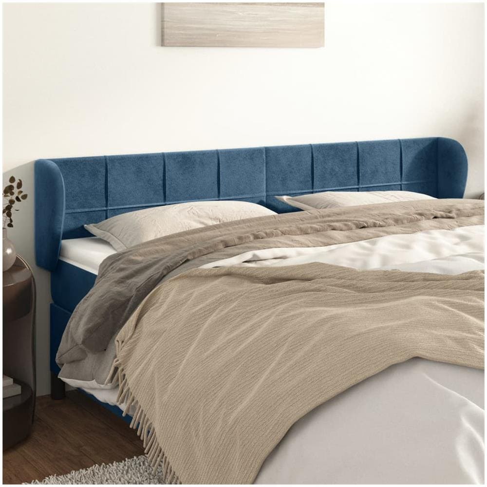 Testiera Ad Orecchio Blu Scuro 163x23x78/88 Cm In Velluto - Foto 1