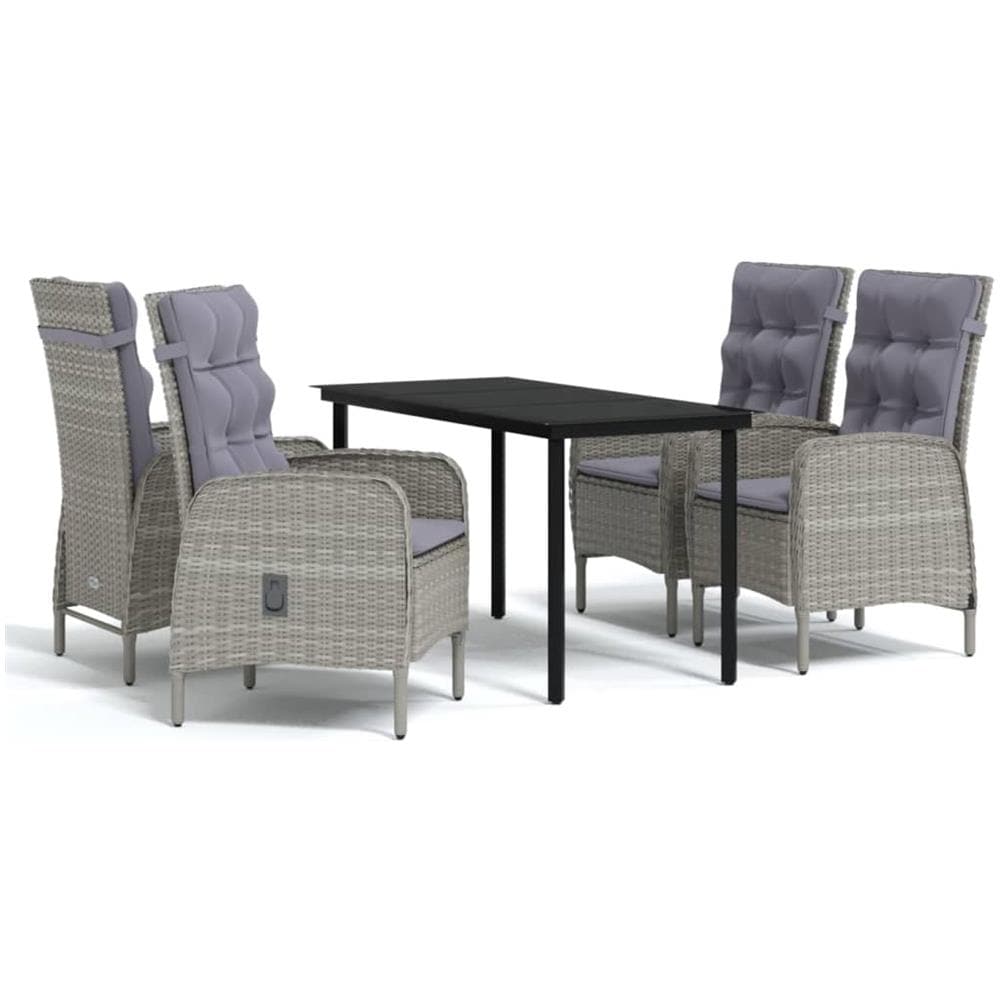 Set Da Pranzo Da Giardino 5 Pz Con Cuscini In Grigio E Nero - Foto 2