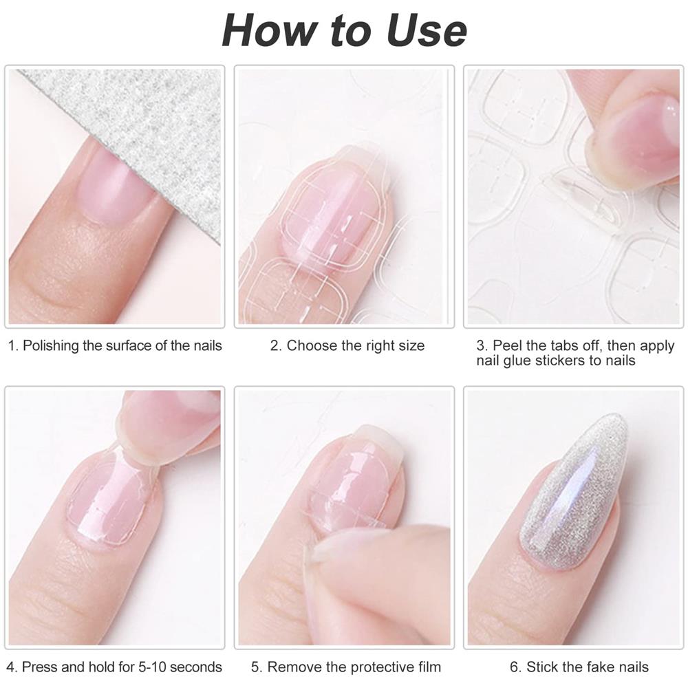 Grandi Adesivi Per Unghie Bifacciali 24 Pezzi Trasparente - Foto 5