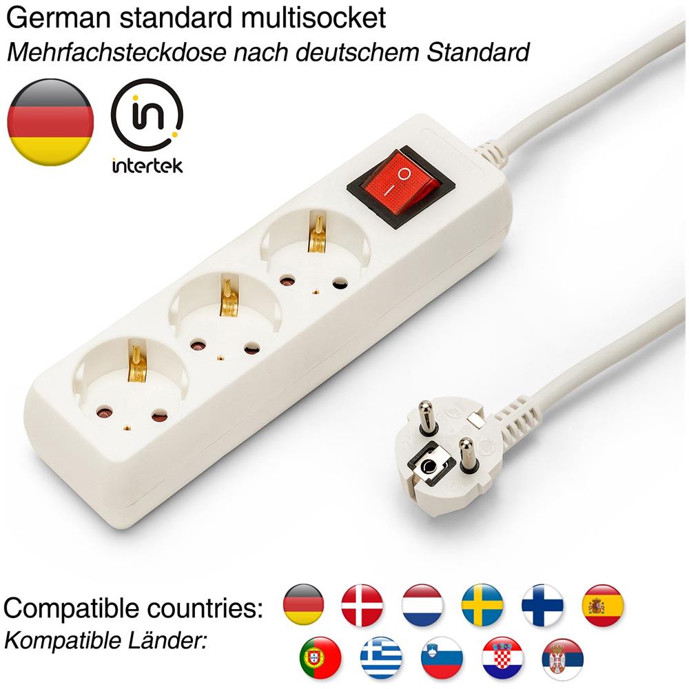 Multipresa Standard Schuko 3x16a, Con Interruttore, Cavo Lungo 1m, H05vv-f3g1.0mm2, Ce - Foto 1