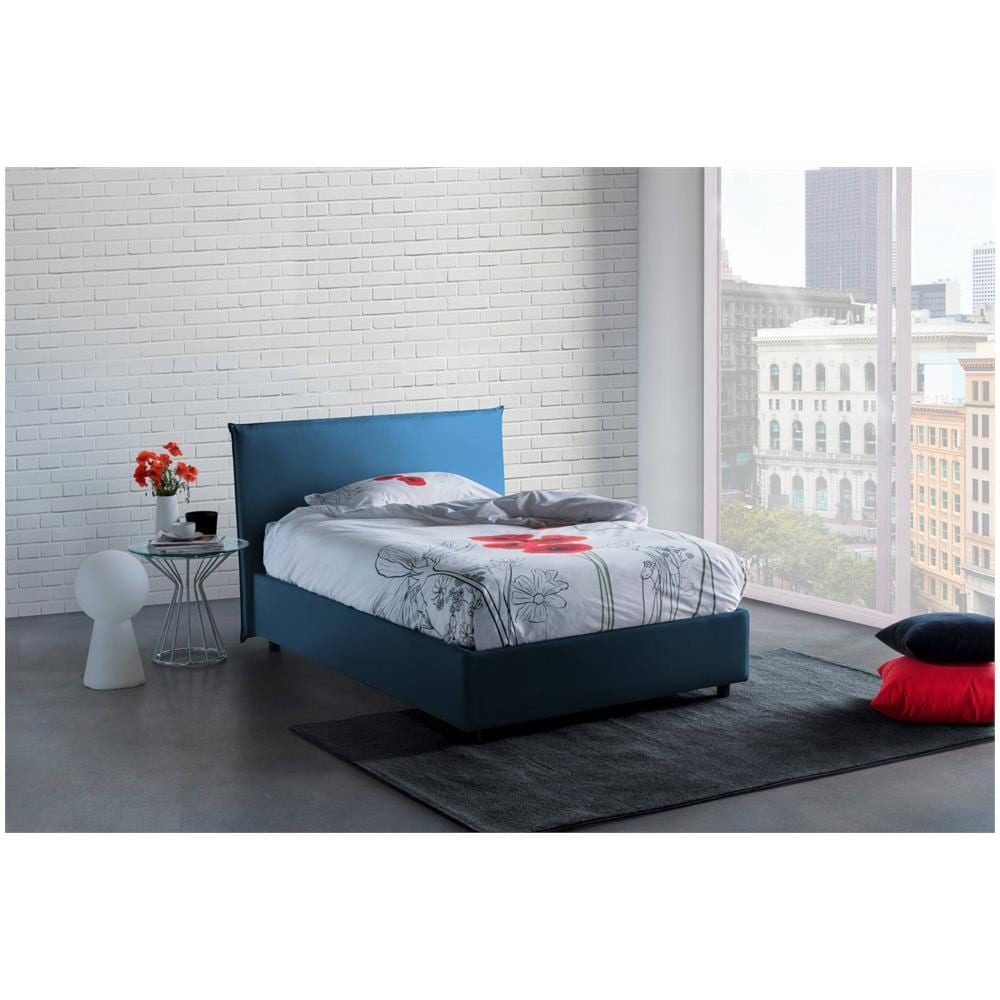 Letto Piazza E Mezza Chicca, Letto Contenitore Con Rivestimento In Tessuto, 100% Made In Italy, Apertura Frontale, Con Materasso Cm 120x200 Incluso, Blu - Foto 1