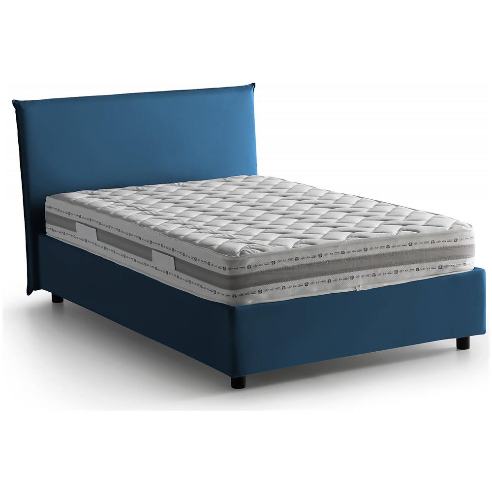 Letto Piazza E Mezza Chicca, Letto Contenitore Con Rivestimento In Tessuto, 100% Made In Italy, Apertura Frontale, Con Materasso Cm 120x200 Incluso, Blu - Foto 2