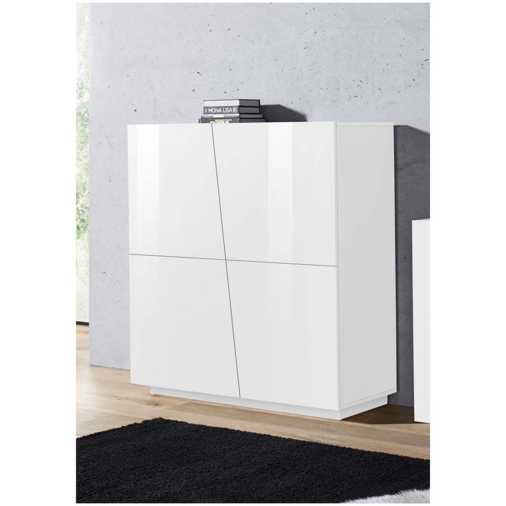 Credenza Pavel, Madia Da Cucina A 4 Ante, Buffet Da Soggiorno, 100% Made In Italy, Cm 120x43h126, Bianco Lucido - Foto 1