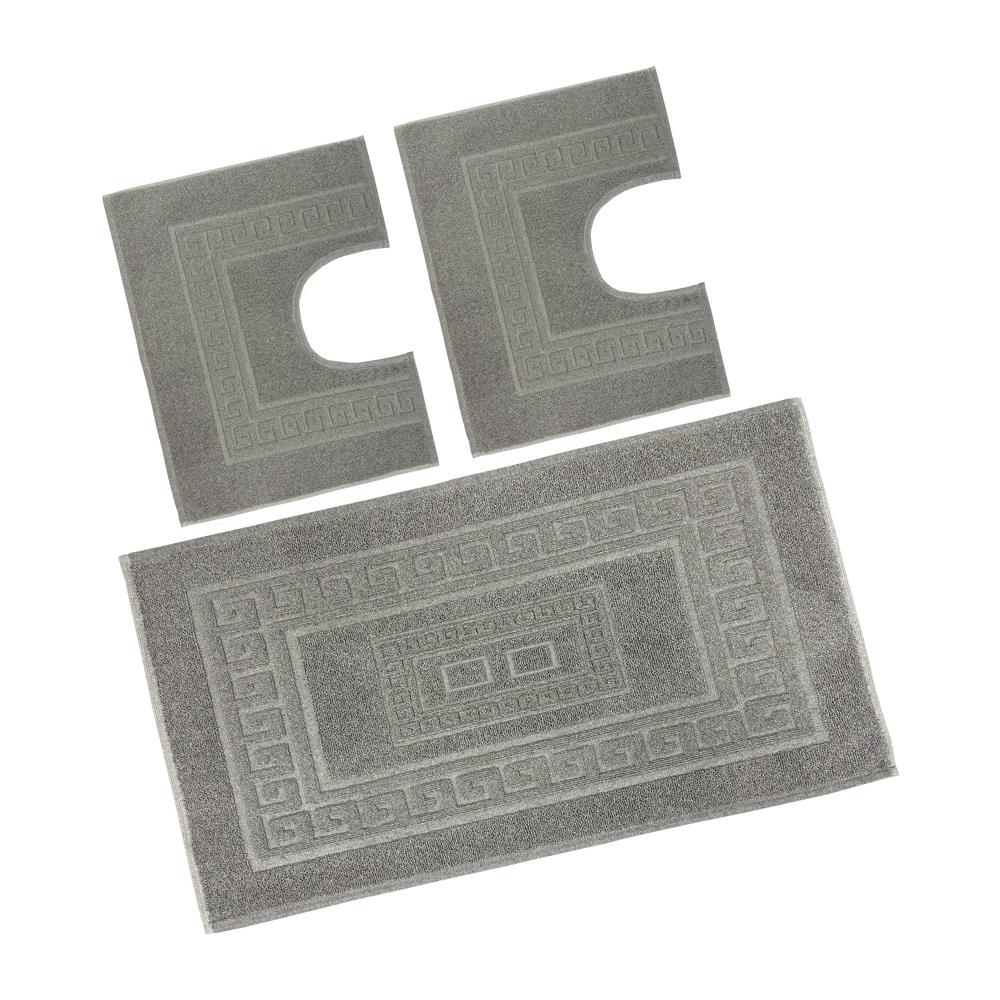 Tappeto Bagno Doccia Spugna Tinta Unita Torino Tappetino Super Assorbente In Cotone Pelo Corto Con Greca Parure 3 Pezzi Grigio - Foto 1