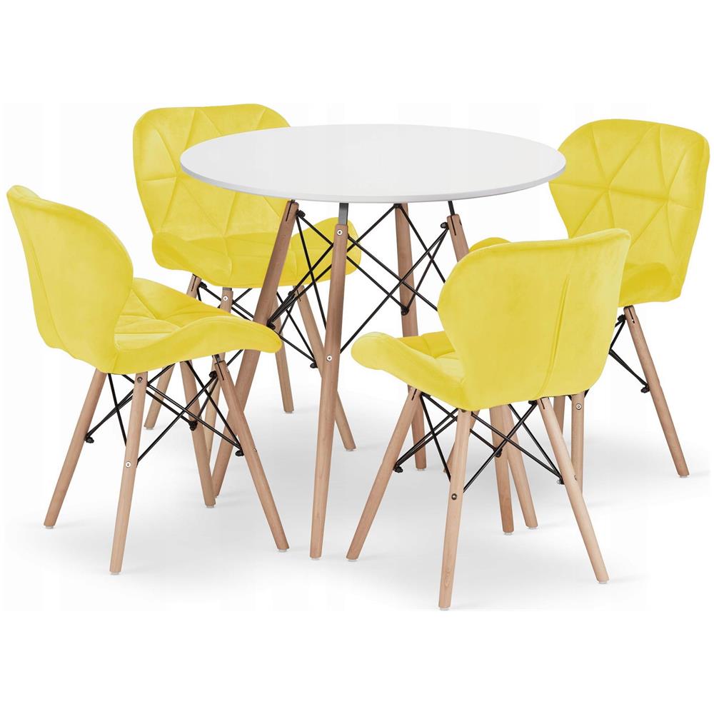 Set da pranzo Valora | Tavolo rotondo bianco KOVA da 80 cm + 4 sedie gialle WAKO - Foto 1