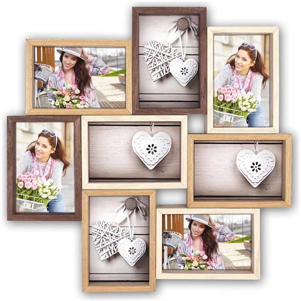 S. r. l. montre Femme AUX Cornice portafoto in Legno, Legno, Marrone / Marrone Scuro / Naturale, per 8 Foto 13 x 18 cm, - Foto 1