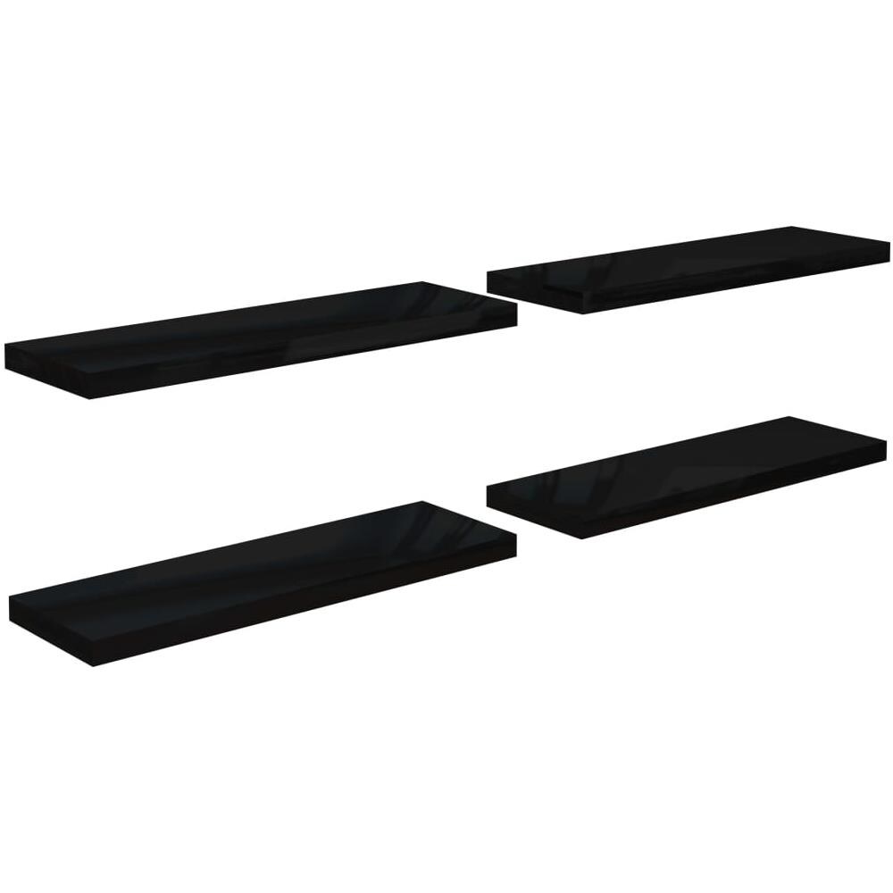 Scaffali A Parete 4 Pz Nero Lucido 80x23,5x3,8 Cm In Mdf - Foto 2