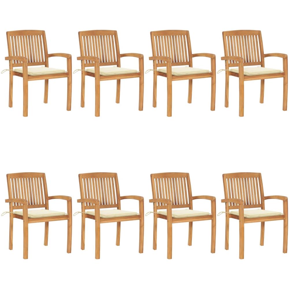 Sedie da Giardino Impilabili 8 pz con Cuscini Massello di Teak - Foto 1