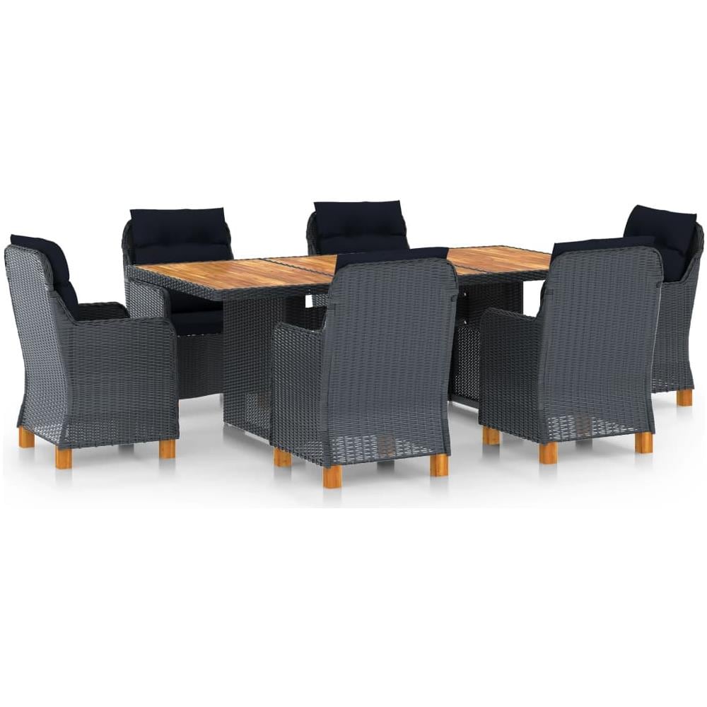 Set Pranzo da Giardino 7 pz con Cuscini Polyrattan Grigio Scuro - Foto 1