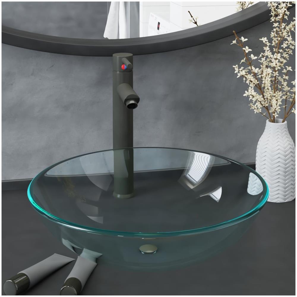 Lavandino Con Rubinetto E Piletta Vetro Temperato Trasparente - Foto 1