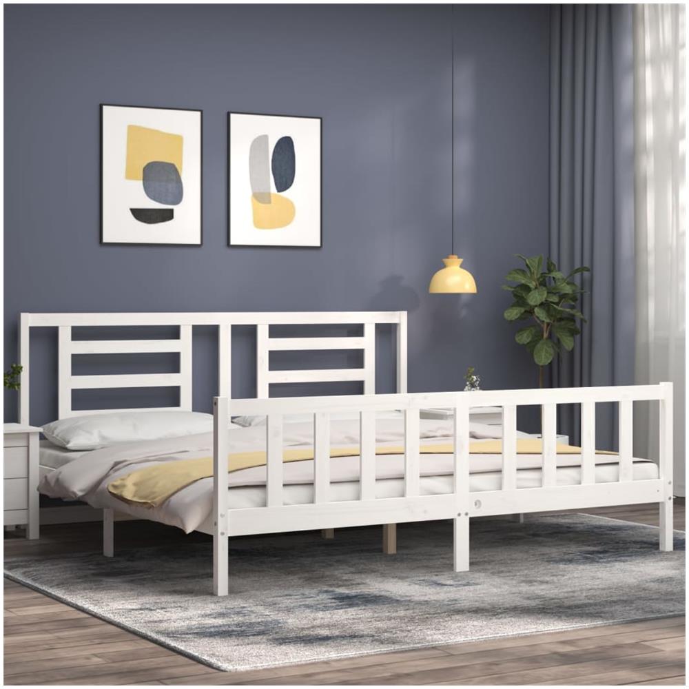 Giroletto Testiera Bianco Super King Size in Legno Massello - Foto 3