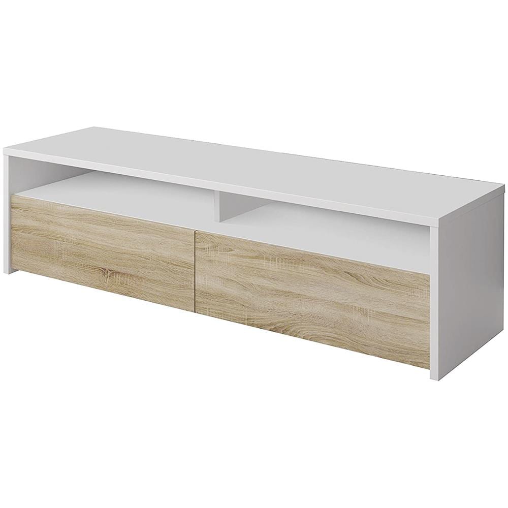 Mobile Porta Tv Henderson, Credenza Per Televisione Da Soggiorno Con 2 Ante, Supporto Tv, Buffet Moderno Basso Da Salotto, 130x40h36 Cm, Bianco Lucido - Foto 2