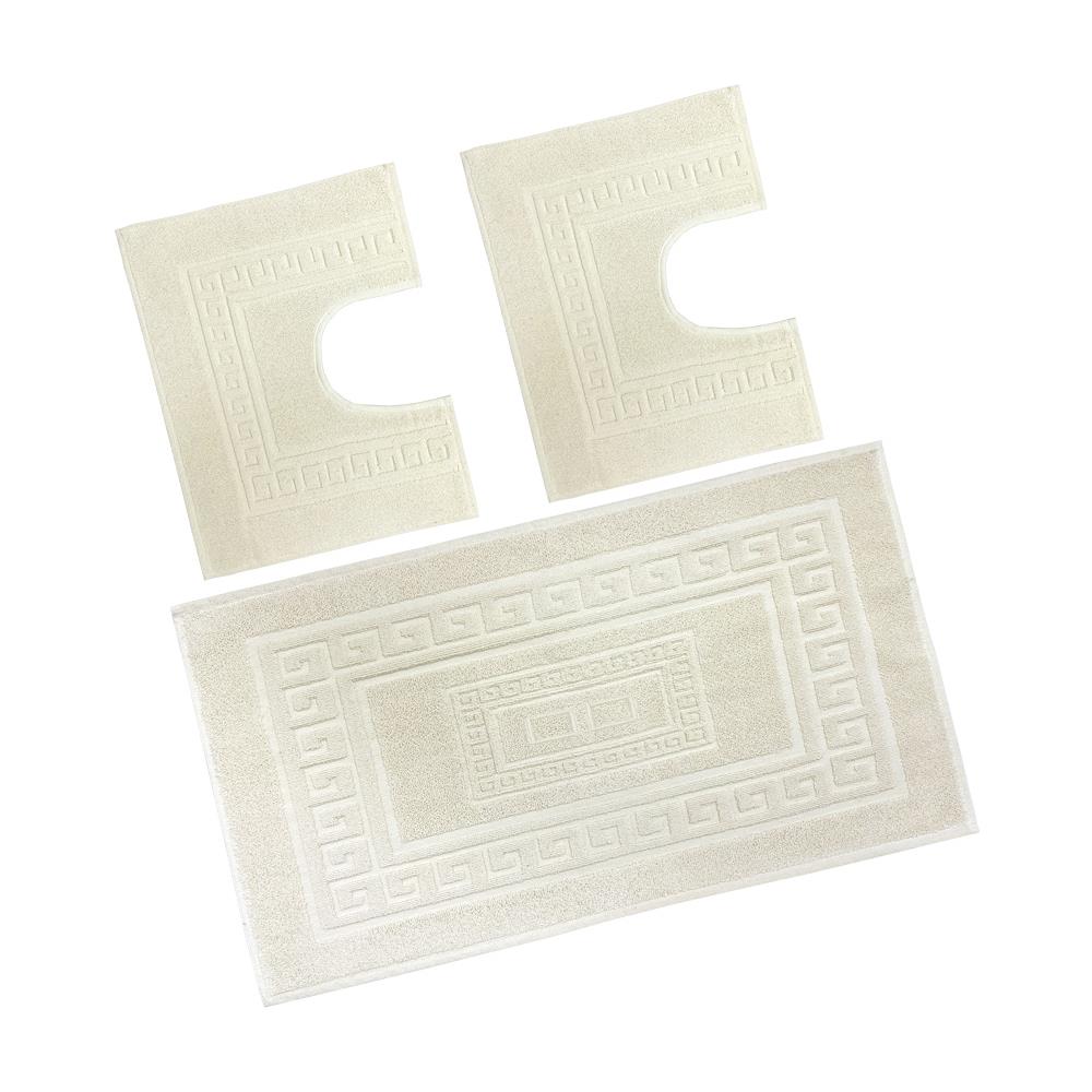 Tappeto Bagno Doccia Spugna Tinta Unita Torino Tappetino Super Assorbente In Cotone Pelo Corto Con Greca Parure 3 Pezzi Panna - Foto 1