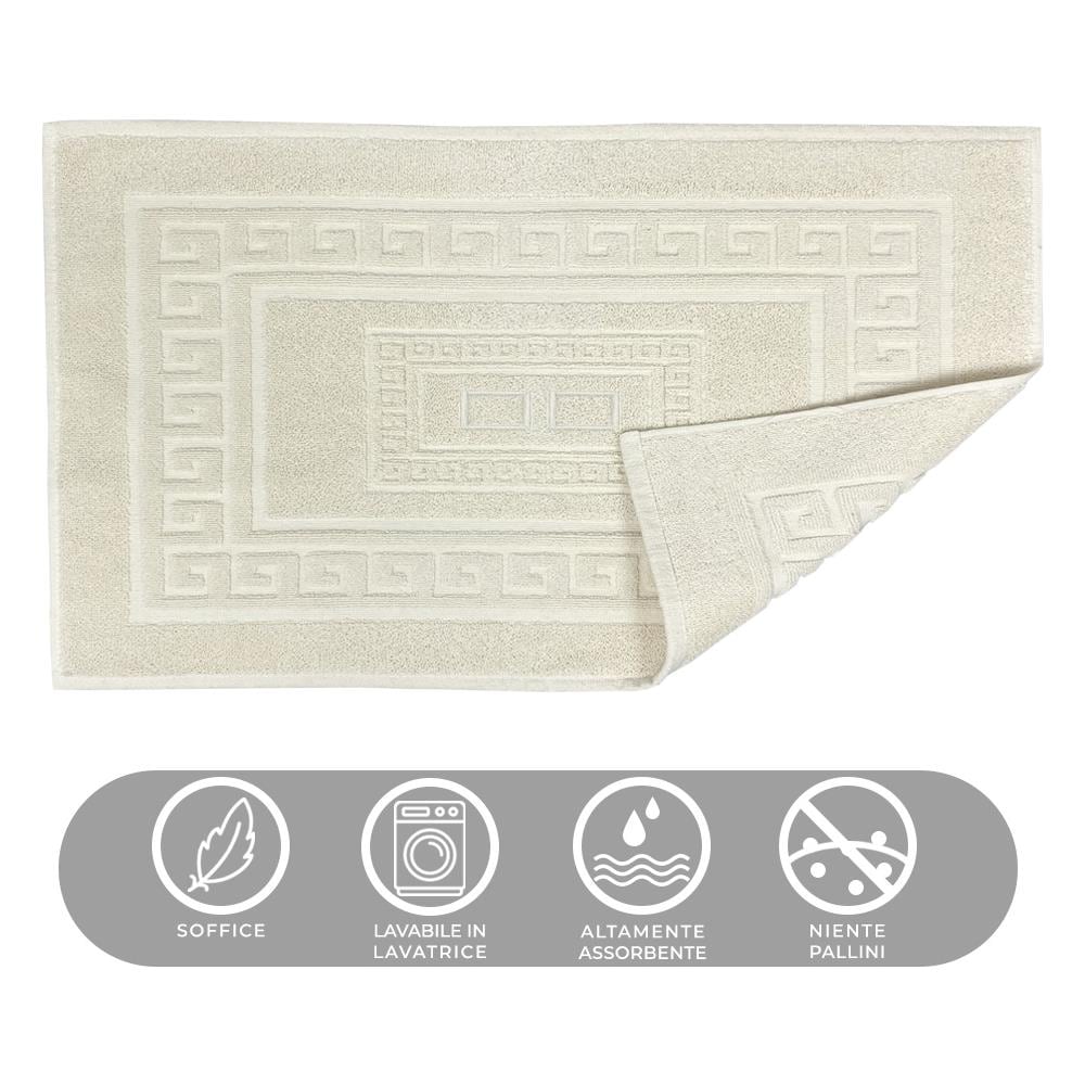 Tappeto Bagno Doccia Spugna Tinta Unita Torino Tappetino Super Assorbente In Cotone Pelo Corto Con Greca Parure 3 Pezzi Panna - Foto 2