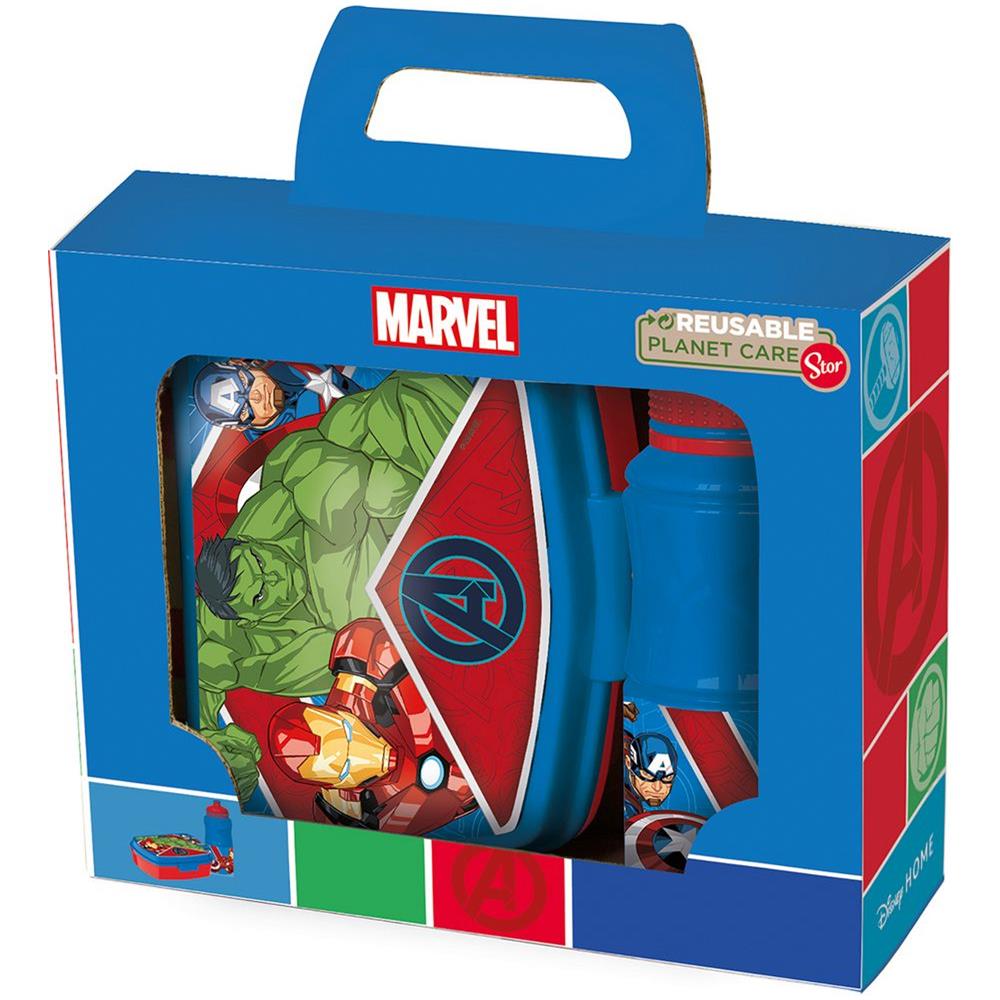 Set Borraccia Da 380 Ml E Sandwich Box Blu Per Bambini In Plastica Avengers Con Banda Antiscivolo E Chiusura Di Sicurezza - Foto 2
