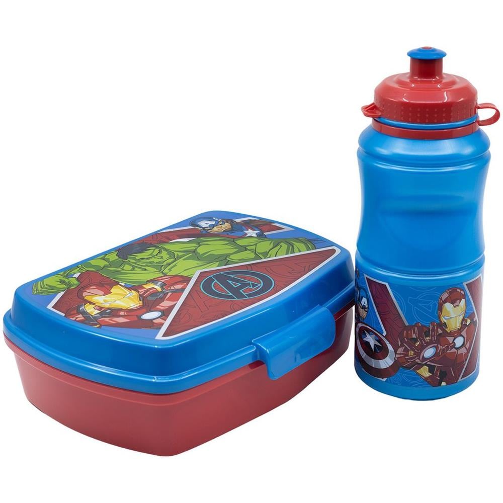 Set Borraccia Da 380 Ml E Sandwich Box Blu Per Bambini In Plastica Avengers Con Banda Antiscivolo E Chiusura Di Sicurezza - Foto 3