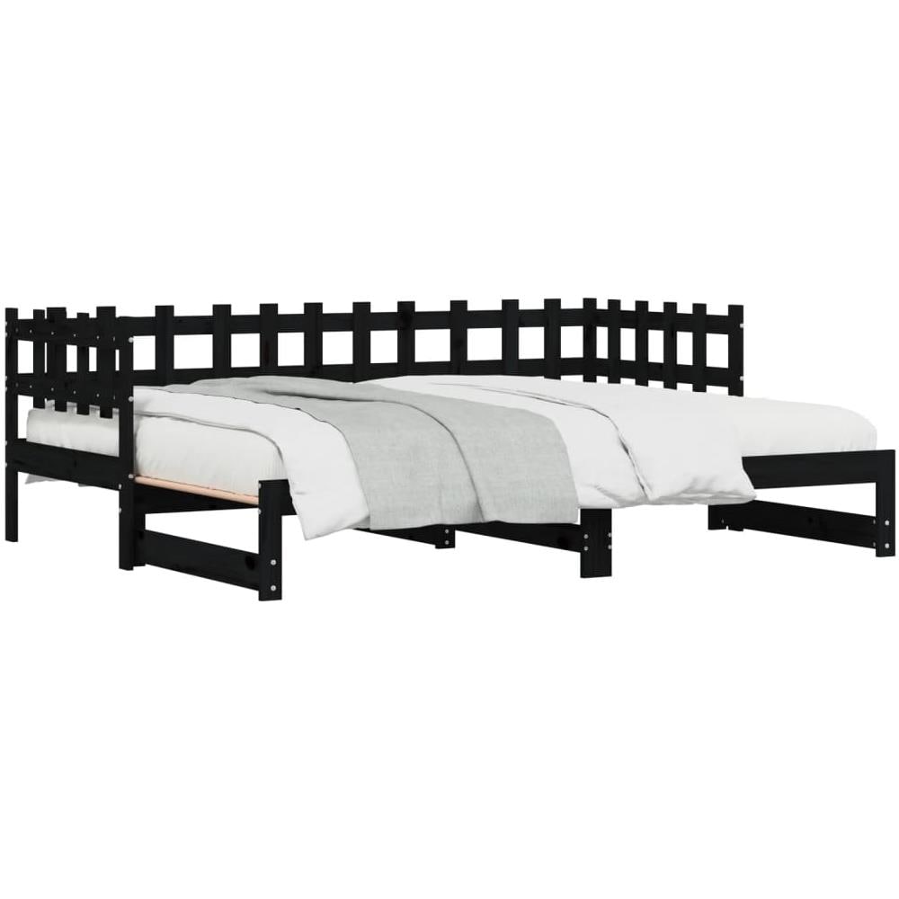 Dormeuse Estraibile Nera 2x (80x200) Cm Legno Massello Di Pino - Foto 2