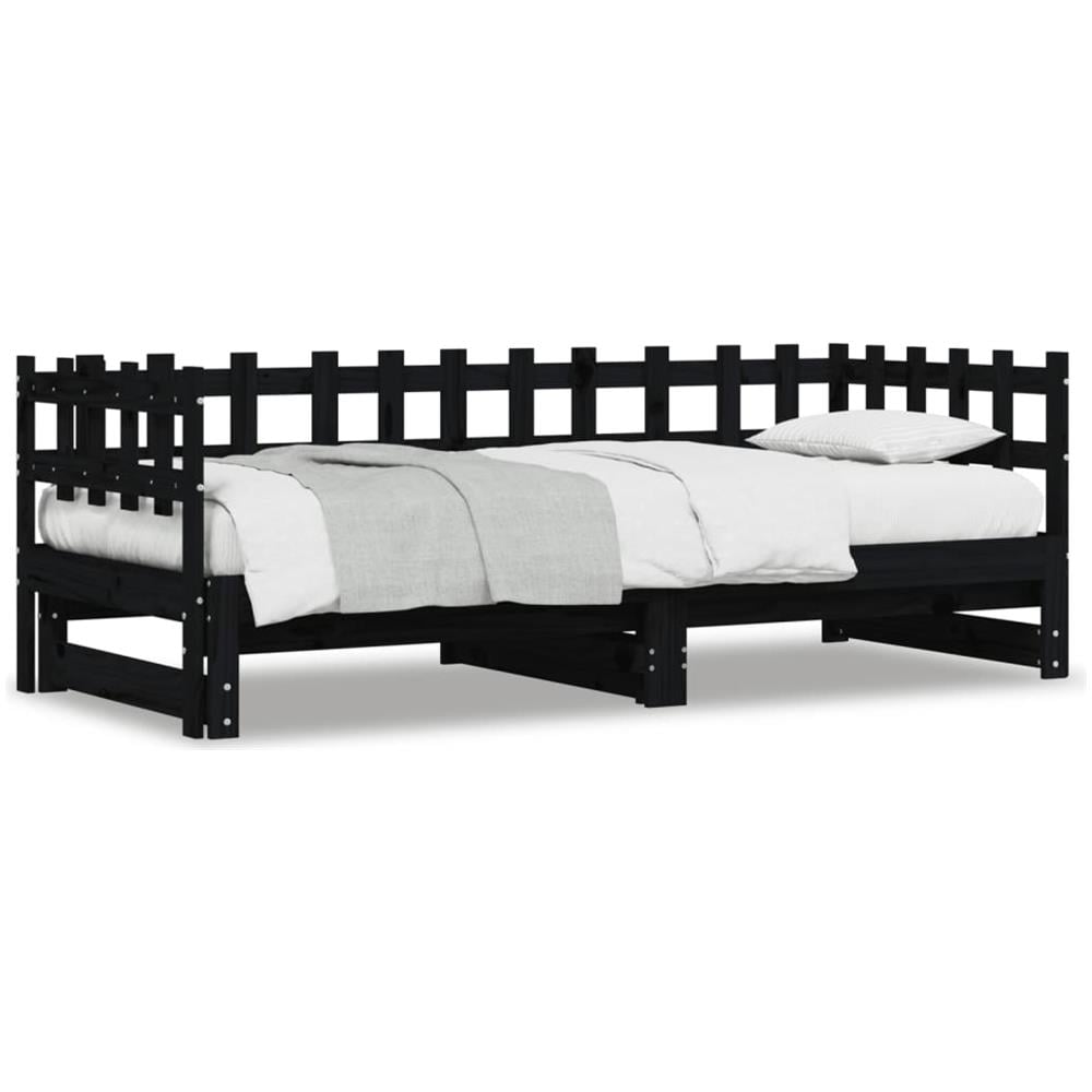 Dormeuse Estraibile Nera 2x (80x200) Cm Legno Massello Di Pino - Foto 3
