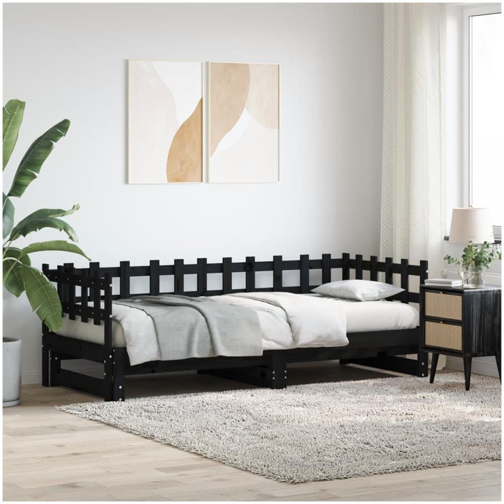 Dormeuse Estraibile Nera 2x (80x200) Cm Legno Massello Di Pino - Foto 1