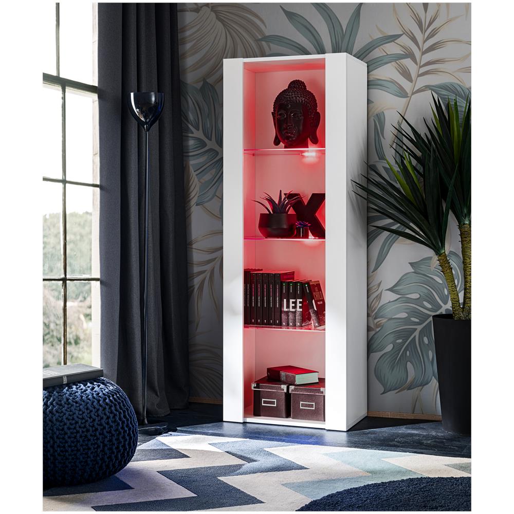 Komodee, Vetrina Tivoli, Bianco, Larghezza 55 Cm X Altezza 159 Cm X Profondità 35 Cm, Led Rgb, 3 Ripiani, Per Soggiorno, Camera Da Letto, Anticamera - Foto 1