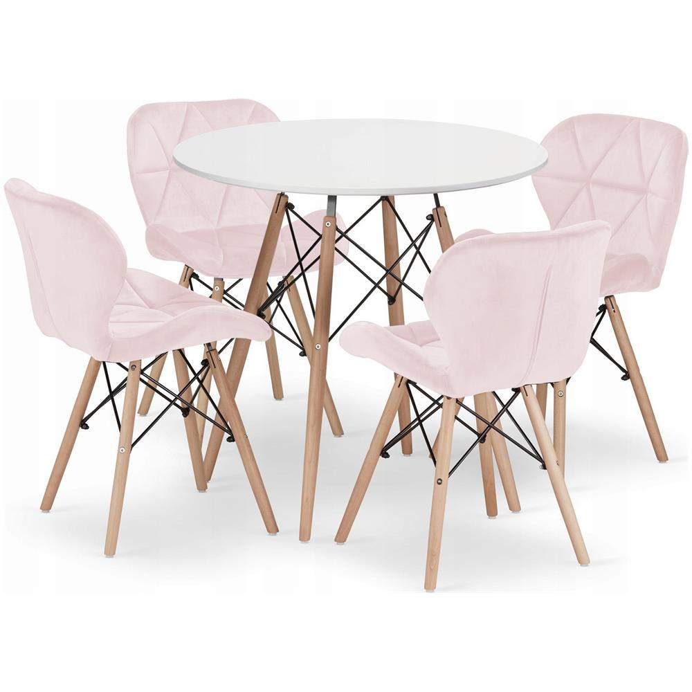 Set da pranzo Valora | Tavolo rotondo bianco KOVA da 80 cm + 4 sedie rosa WAKO - Foto 1