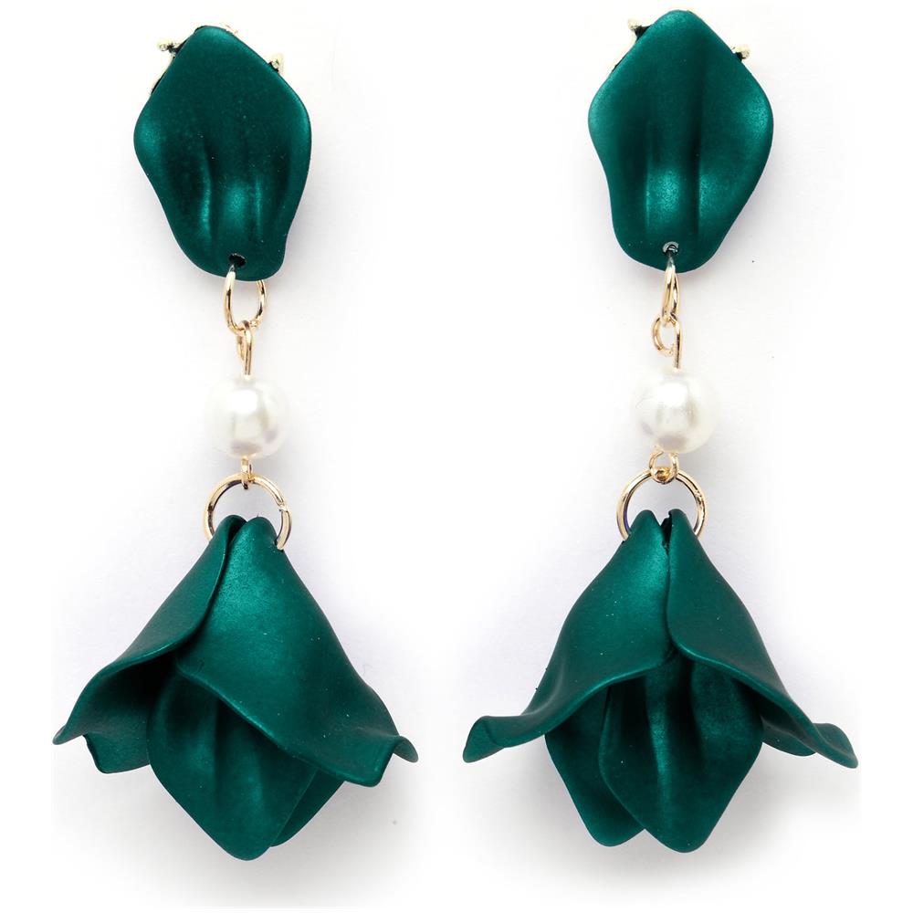 Orecchini Pendenti a Rosa Sfumata Verde Scuro - Foto 1