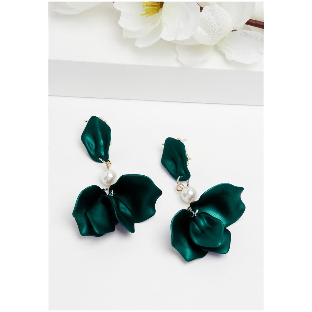 Orecchini Pendenti a Rosa Sfumata Verde Scuro - Foto 2