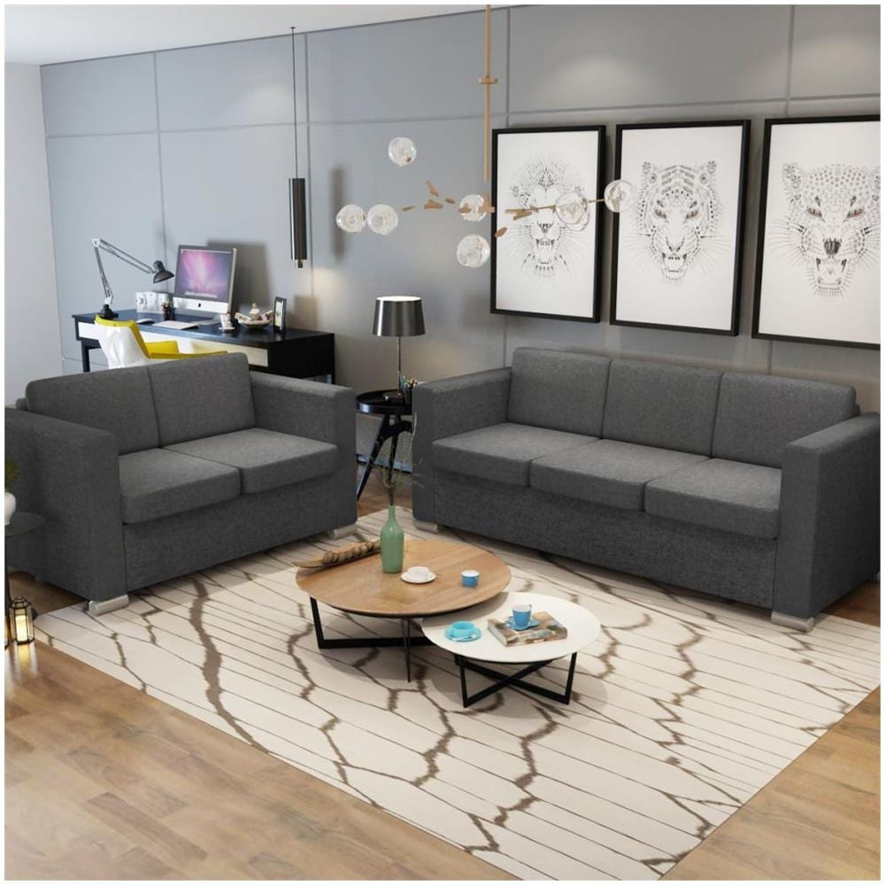 2 Pz Set Di Divani In Stoffa Grigio Scuro - Foto 1