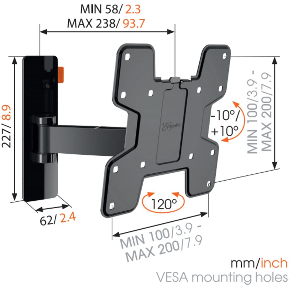 Vogel's Wall 3125 Staffa Muro Tv19""-40"" Max15kg 2 Snodi Vesa 75/200 Prof. 5,7-24cm Nero - Foto 8