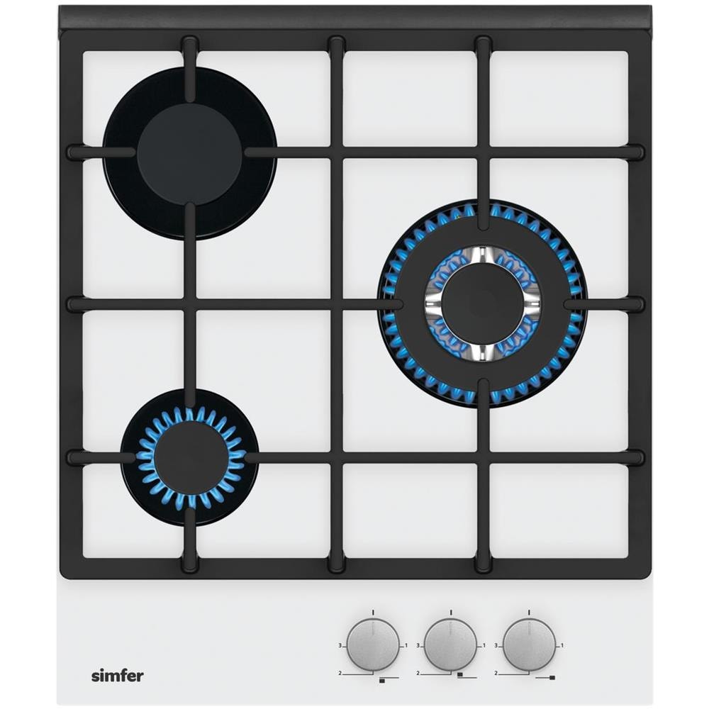 Piano Cottura H4.305. hgsbb Gas Su Vetro, Numero Fuochi / zone Cottura 3, Manopole Rotative Inox Verniciate, Bianco - Foto 1