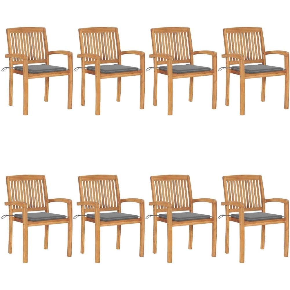 Sedie da Giardino Impilabili 8 pz con Cuscini Massello di Teak - Foto 1