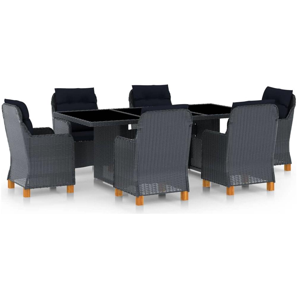 Set Pranzo da Giardino 7 pz con Cuscini Polyrattan Grigio Scuro - Foto 1