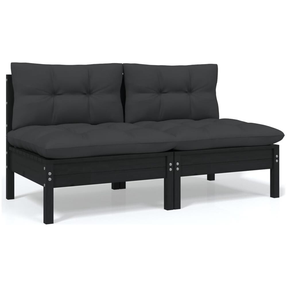 Divano Da Giardino A 2 Posti Con Cuscini Nero Massello Di Pino - Foto 1