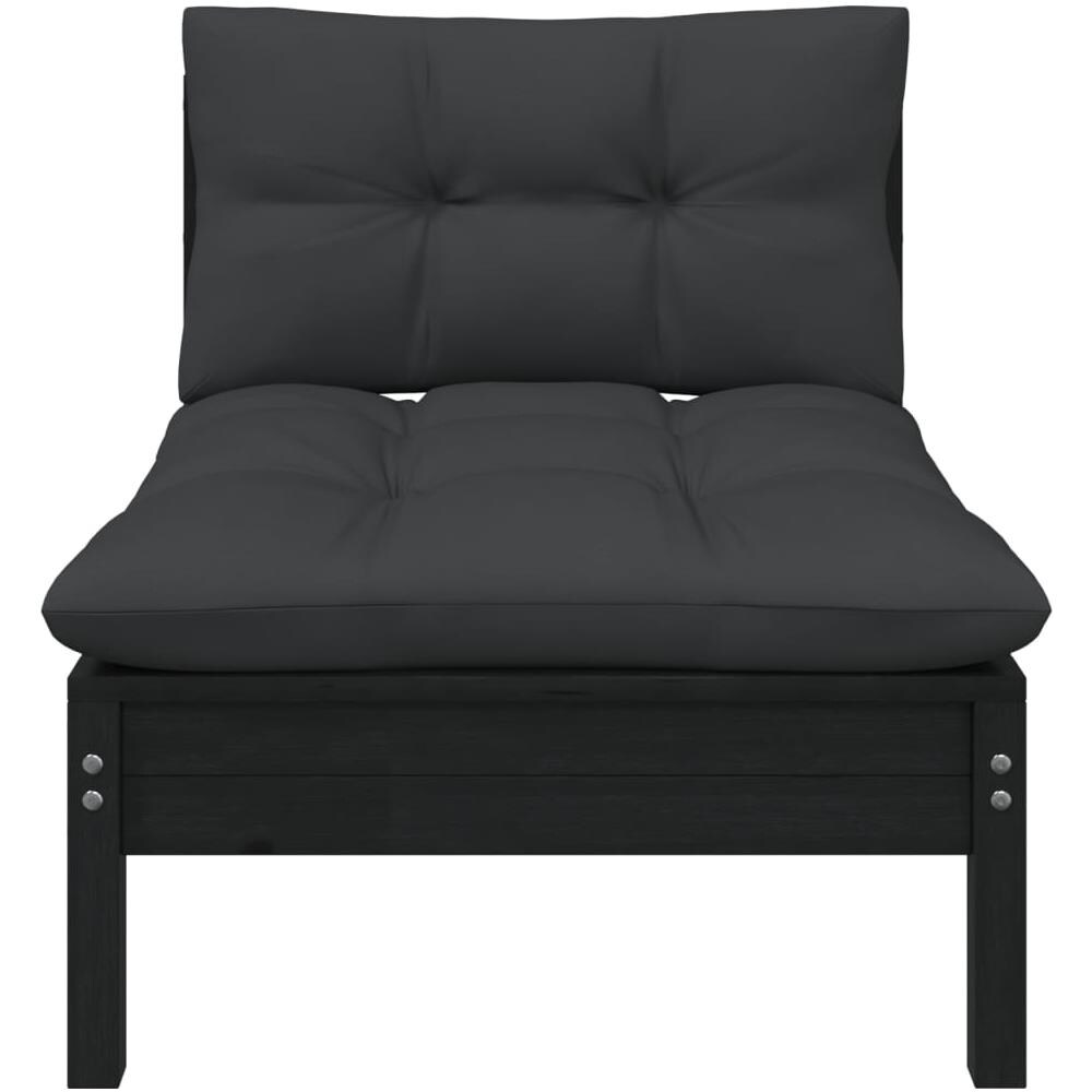 Divano Da Giardino A 2 Posti Con Cuscini Nero Massello Di Pino - Foto 3