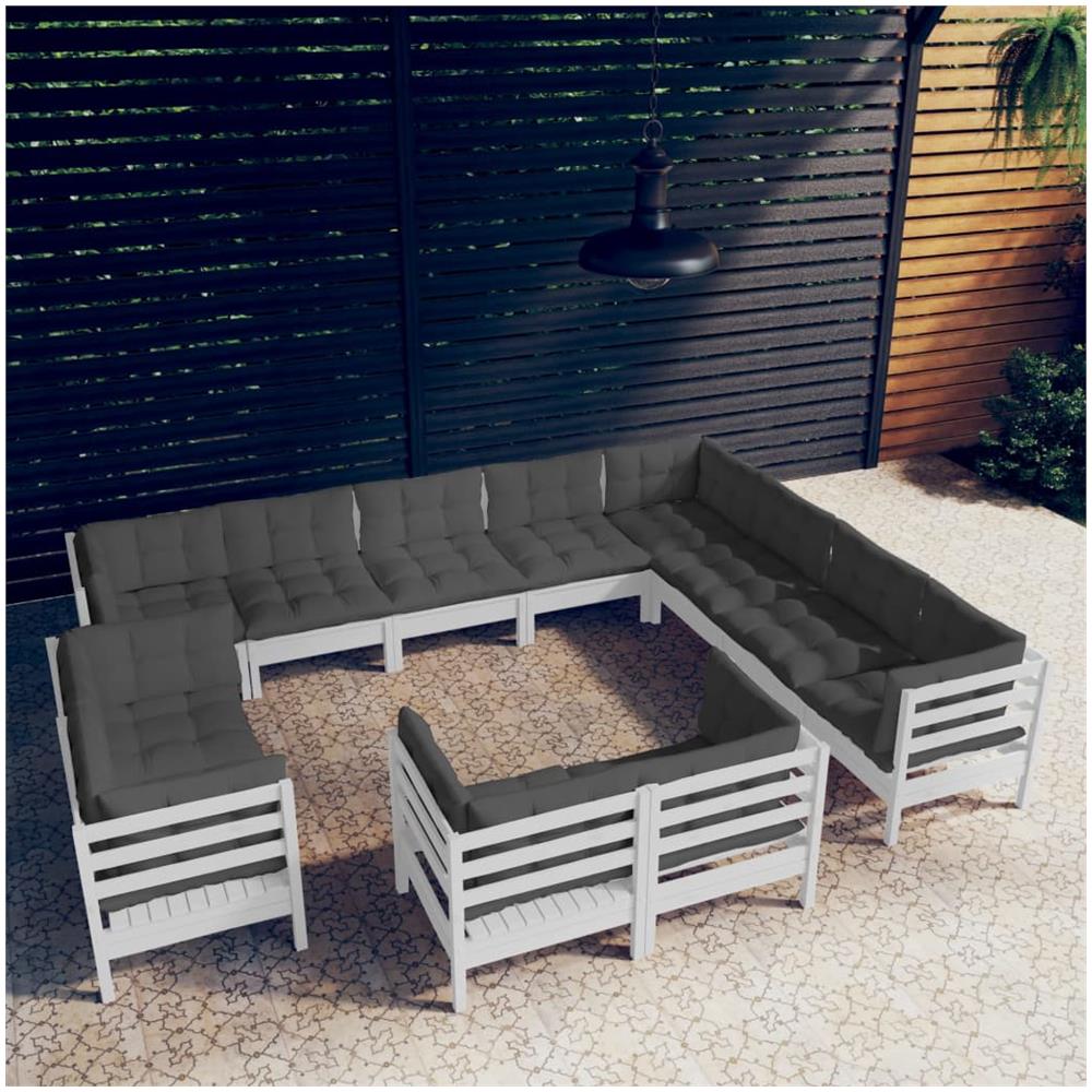 Set Divani Da Giardino 12 Pz Con Cuscini Bianchi Legno Di Pino - Foto 1