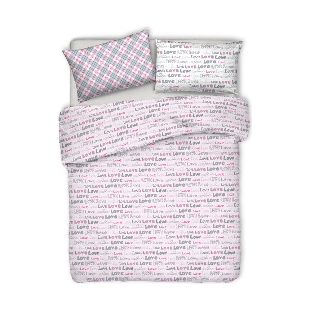 Copripiumino Sacco Piumone Pensieri Delicati 100% Cotone Disegno Love Love Matrimoniale Rosa - Foto 1