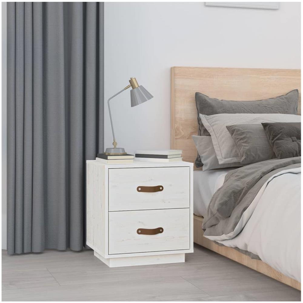 Comodino Bianco 40x34x45 Cm In Legno Massello Di Pino - Foto 1