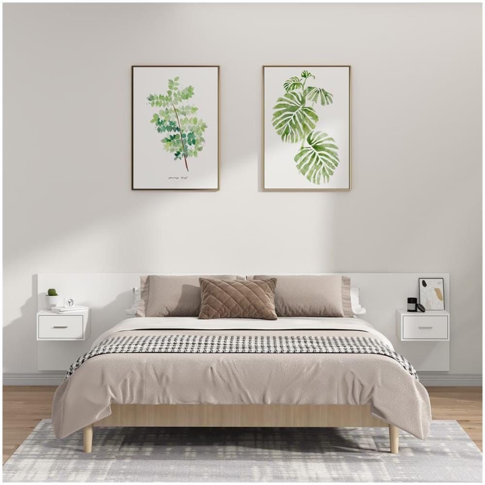 Testiera Per Letto Con Comodini In Legno Multistrato Bianco - Foto 1