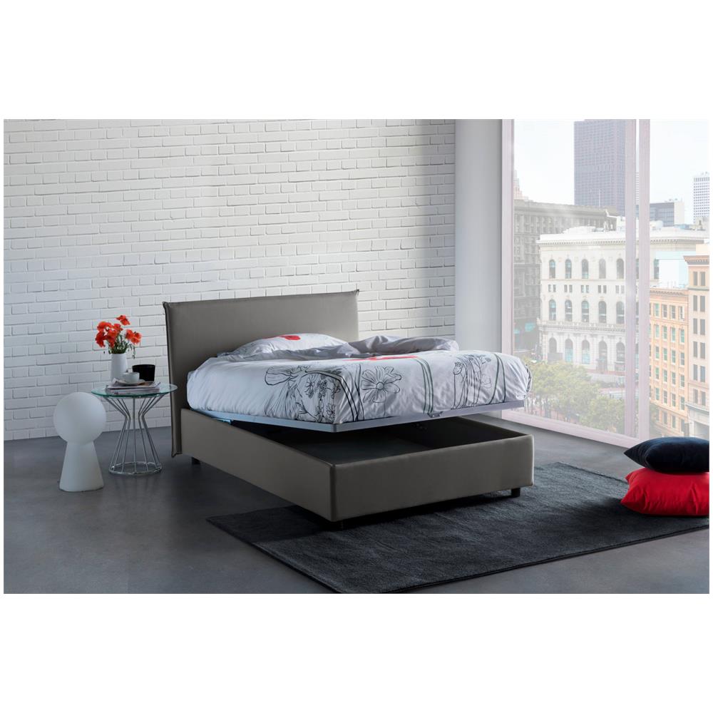 Letto Piazza E Mezza Chicca, Letto Contenitore Con Rivestimento In Tessuto, 100% Made In Italy, Apertura Frontale, Con Materasso Cm 120x200 Incluso, Grigio - Foto 1