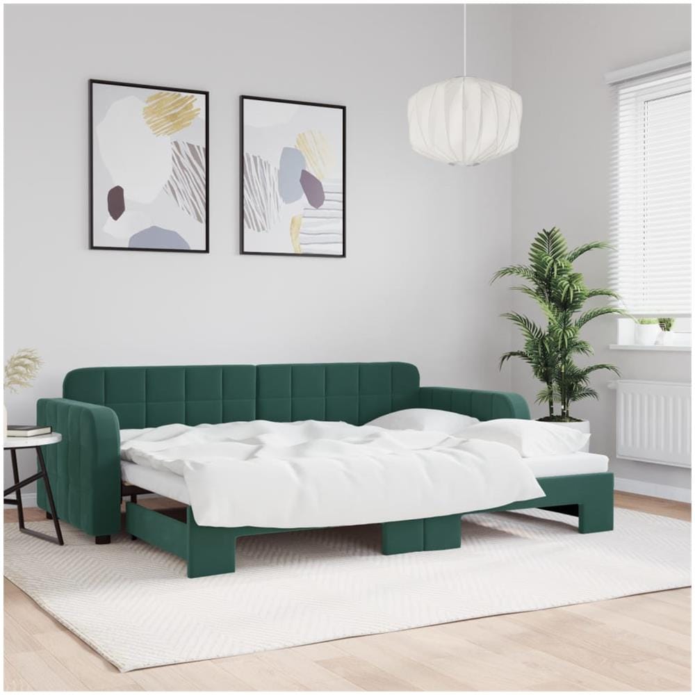 Divano Letto Con Letto Estraibile Verde Scuro 80x200cm Velluto - Foto 1