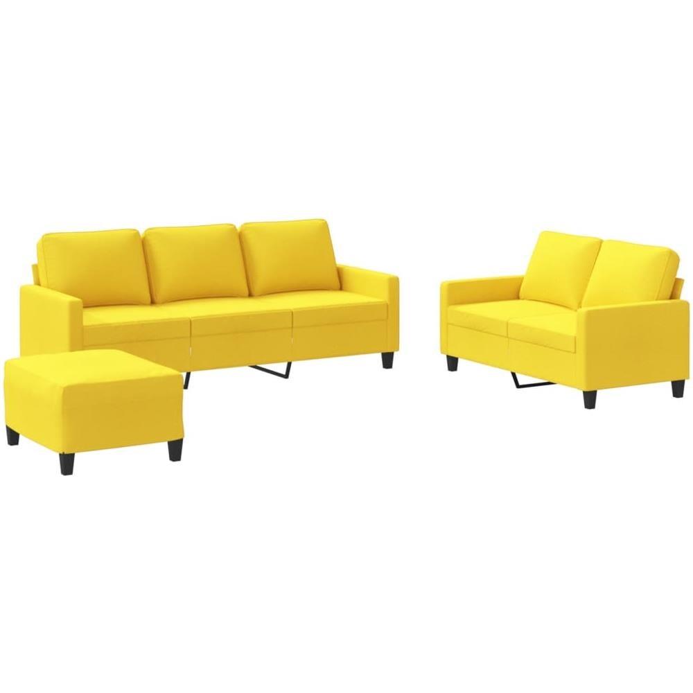 Set Di Divani 3 Pz Con Cuscini Giallo Chiaro In Tessuto - Foto 2