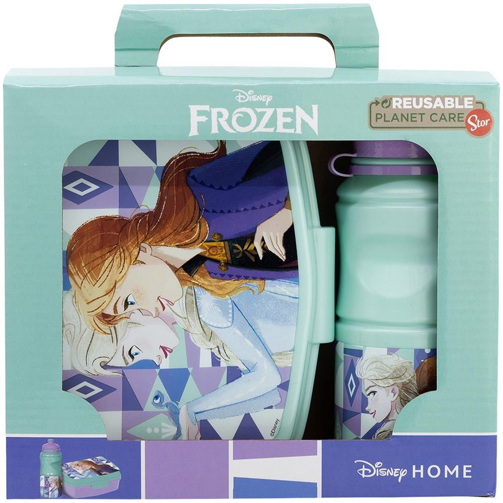 Disney Set Borraccia Da 380 Ml E Sandwich Box Azzurra Per Bambini In Plastica Frozen Con Banda Antiscivolo E Chiusura Di Sicurezza - Foto 3