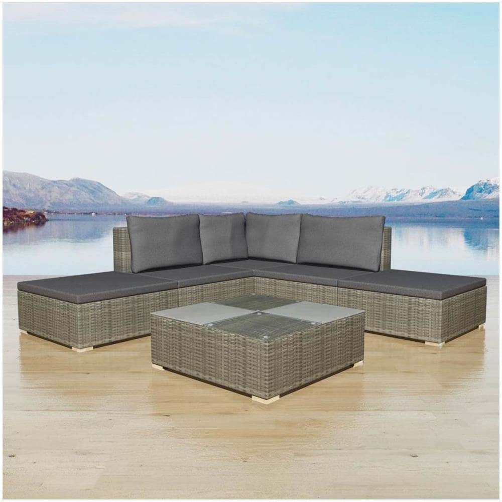 Set Divani da Giardino 6 pz con Cuscini in Polyrattan Grigio - Foto 1
