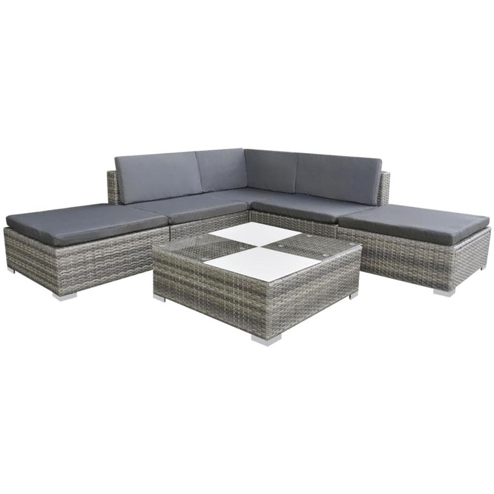 Set Divani da Giardino 6 pz con Cuscini in Polyrattan Grigio - Foto 2