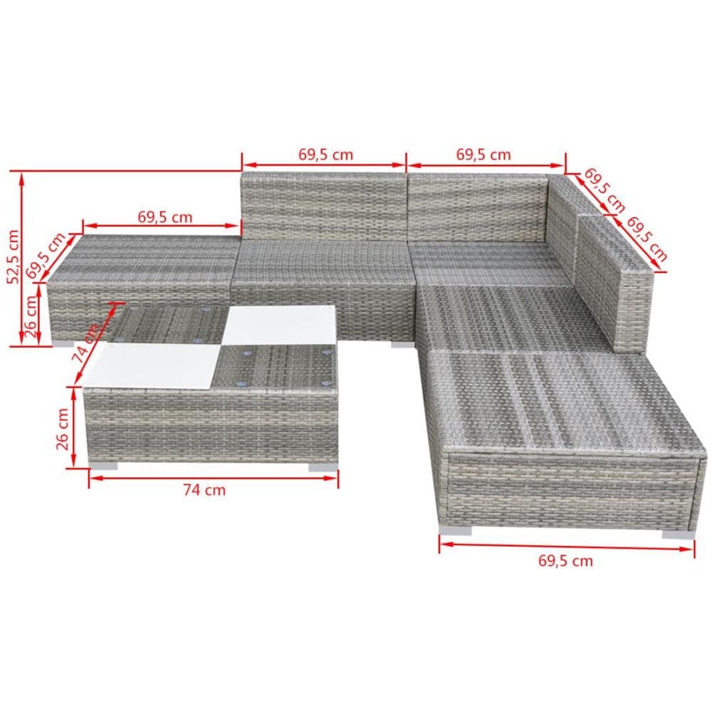 Set Divani da Giardino 6 pz con Cuscini in Polyrattan Grigio - Foto 6