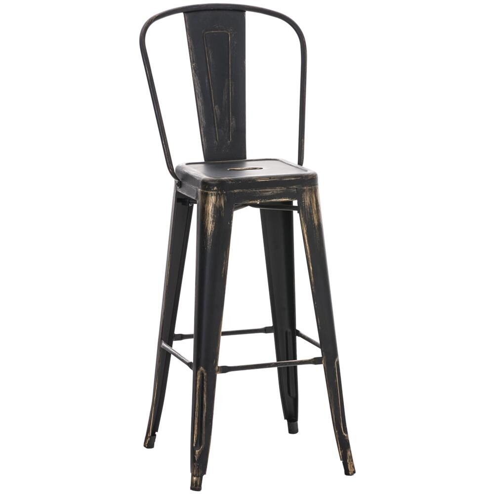 Sgabello Bar Aiden in Metallo Verniciato a Polvere | Sgabello Design Industrial, Facile da Pulire | Sedia Sgabello da Bancone, Seduta Alta 77 cm Nero-Oro - Foto 1
