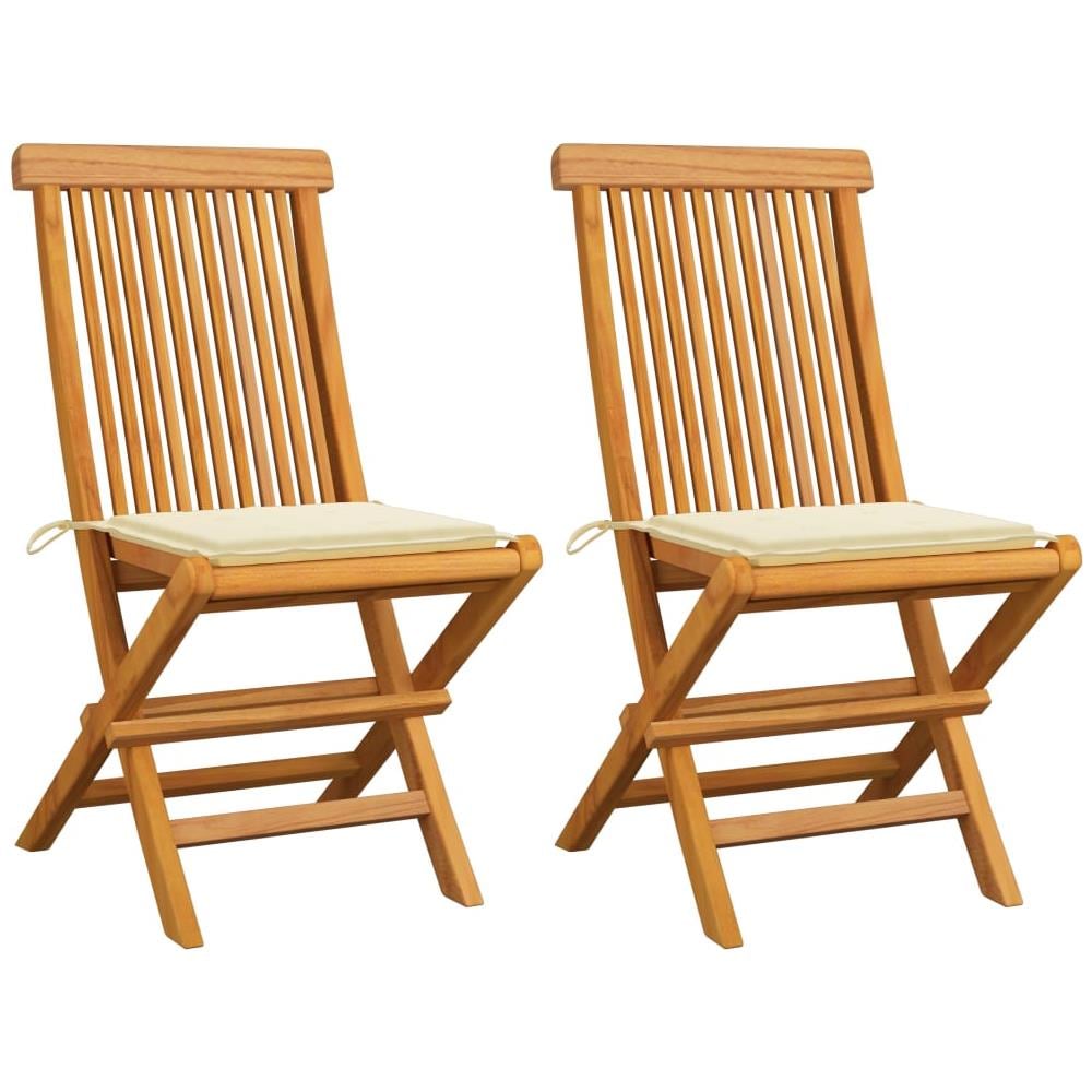 Sedie Da Giardino Con Cuscini Crema 2 Pz In Massello Di Teak - Foto 1