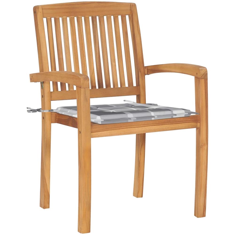 Sedie Giardino 2 pz con Cuscino Grigio a Quadri Legno di Teak - Foto 3