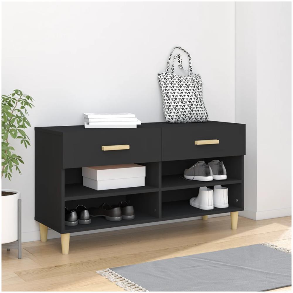 Scarpiera Nera 102x35x55 Cm In Legno Multistrato - Foto 1