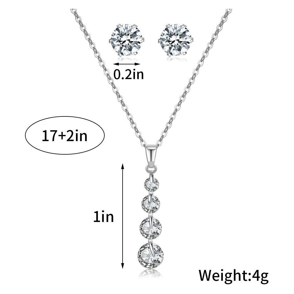 Versatile Collana Con Ciondolo A Forma Di Cuore In Zircone Con Orecchini A Bottone Da Donna D'argento - Foto 2
